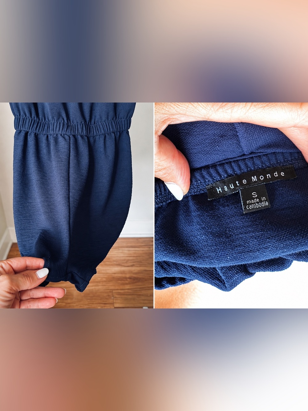 Haute Monde Navy Off Shoulder Ruffle Romper Size S Elastic Waist - Picture 7 of 7